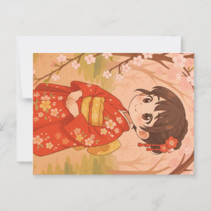 Carte Postale Une fille japonaise mignonne dans un jardin de fle