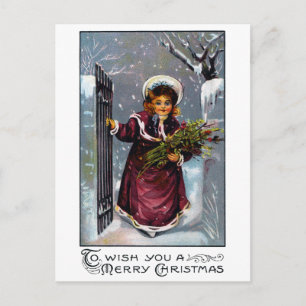 Carte Postale Une fille passe devant la porte en hiver