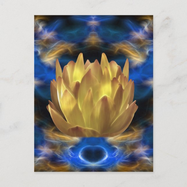 Carte Postale Une fleur de lotus doré et des réflexions (Devant)