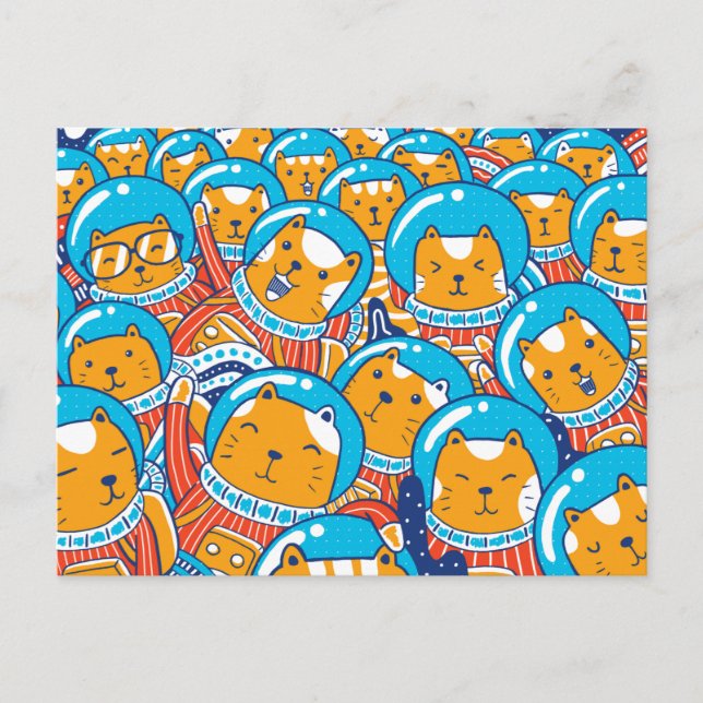 Carte Postale Une foule de chatstronautes illustration mignonne (Devant)