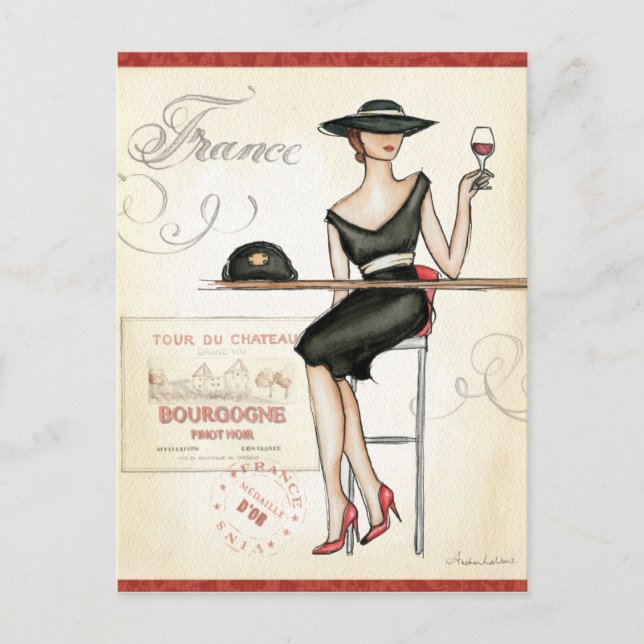 Carte Postale Une Française Boire Du Vin Rouge (Devant)