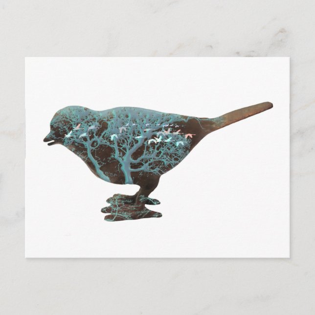 Carte Postale Une image rêveuse d'un moineau dans les tons bleus (Devant)