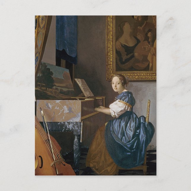 Carte Postale Une jeune dame assise à une virginal, vers 1670 (Devant)