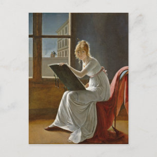 Carte Postale Une jeune femme dessine à côté d'une fenêtre