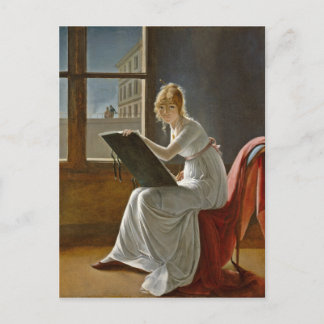 Carte Postale Une jeune femme dessine à côté d'une fenêtre