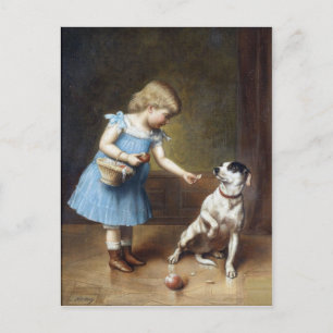 Carte Postale Une Jeune Fille Qui Nourrit Un Chien Par Carl Reic