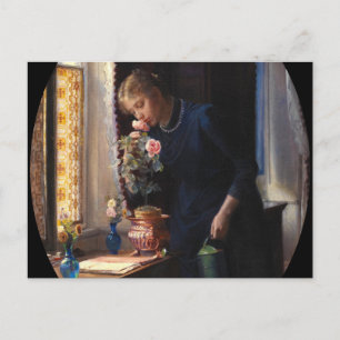 Carte Postale Une jeune fille sentant un Rose par Carl Bloch