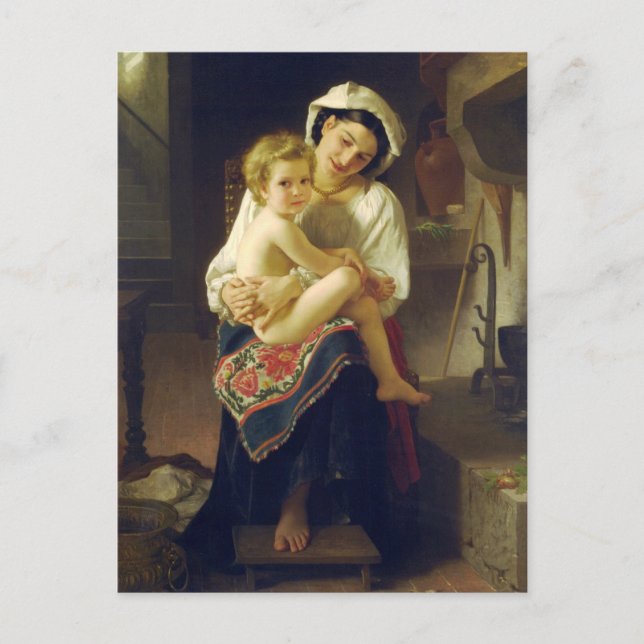 Carte Postale Une jeune mère regarde un enfant par Bouguereau (Devant)