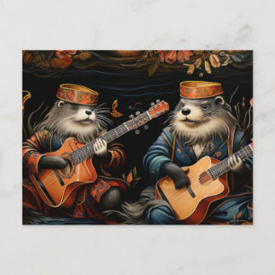 Carte Postale Une jolie paire d'adorables loutre musiciens