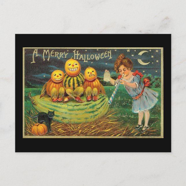 Carte Postale Une joyeuse Citrouille d'Halloween Melons fille Vi (Devant)