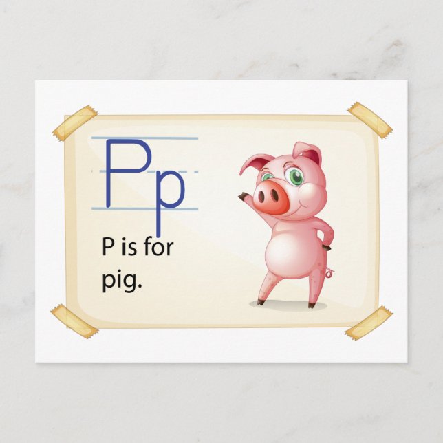 Carte Postale Une lettre P pour le porc (Devant)