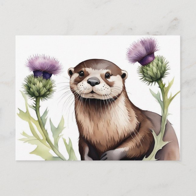 Carte Postale Une loutre avec un chardon (Devant)
