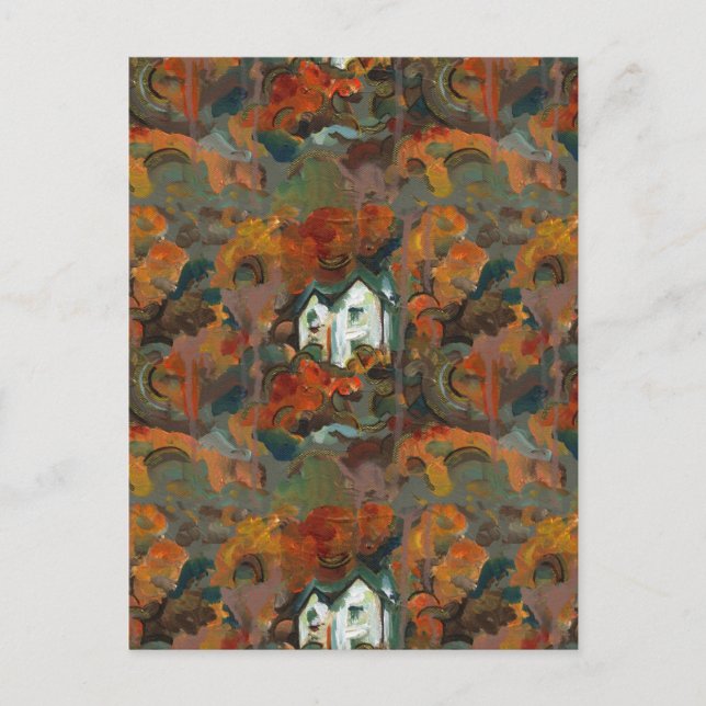 Carte Postale Une Maison Blanche et arbres d'automne (Devant)
