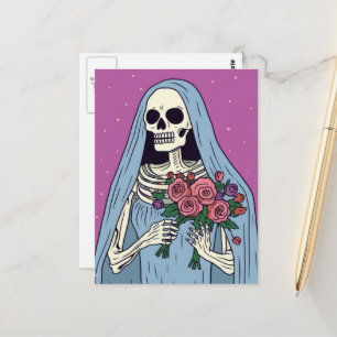 Carte Postale Une mariée squelette avec des fleurs