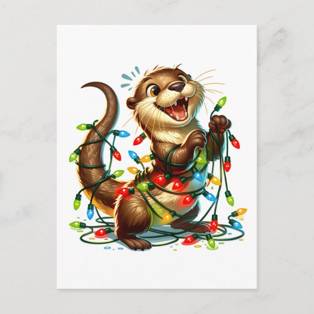 Carte Postale Une mignonne Otter de Noël Festive enveloppée de l (Devant)