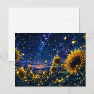 Carte Postale Une Nuit avec Les Tournesols et les Lucioles