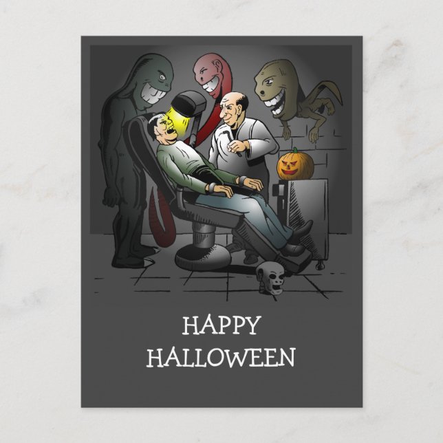 Carte Postale Une nuit d'Halloween chez le dentiste (Devant)