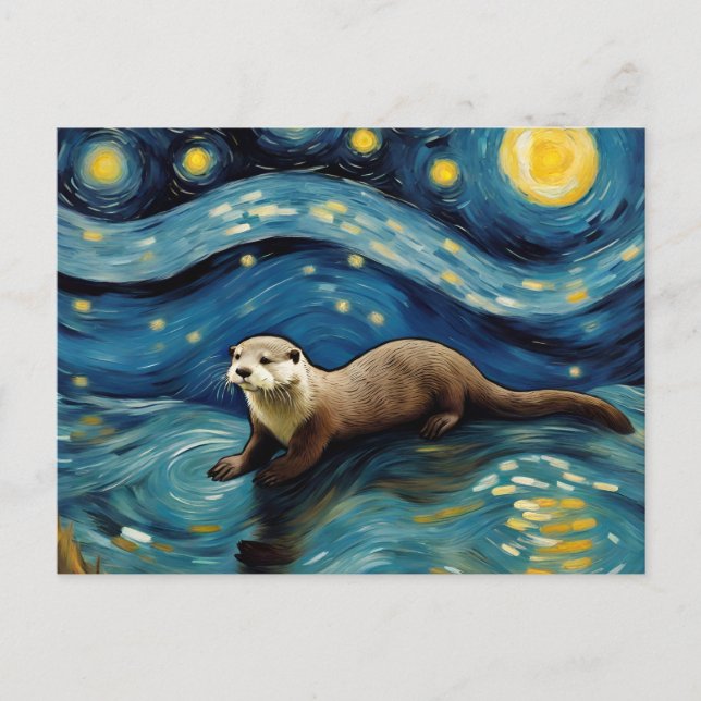 Carte Postale Une Otter dans la mer de nuit étoilée (Devant)