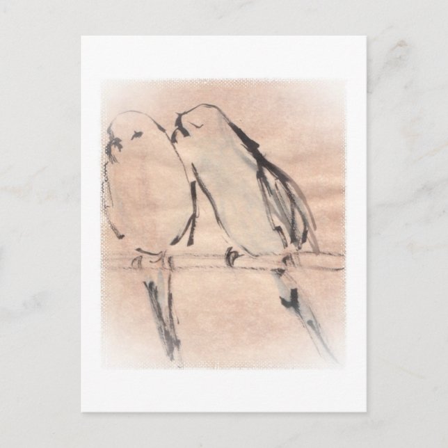 Carte Postale Une paire de perroquets collés en bleu (Devant)