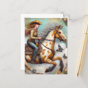 Carte Postale Une petite fille sur un cheval Appaloosa