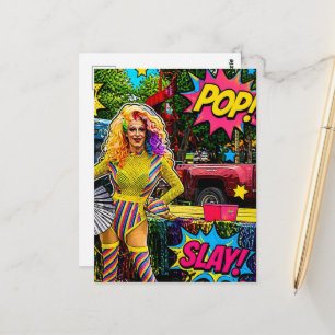 Carte Postale Une Reine de Drague Magnifique en Pop Art Coloré