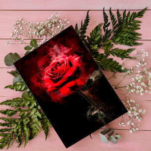 Carte Postale Une rose rouge aquarelle sur fond noir