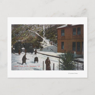 Carte Postale Une scène hivernale, Adultes jouant dans la neige