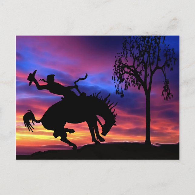 Carte Postale Une silhouette de cowboy au coucher du soleil (Devant)