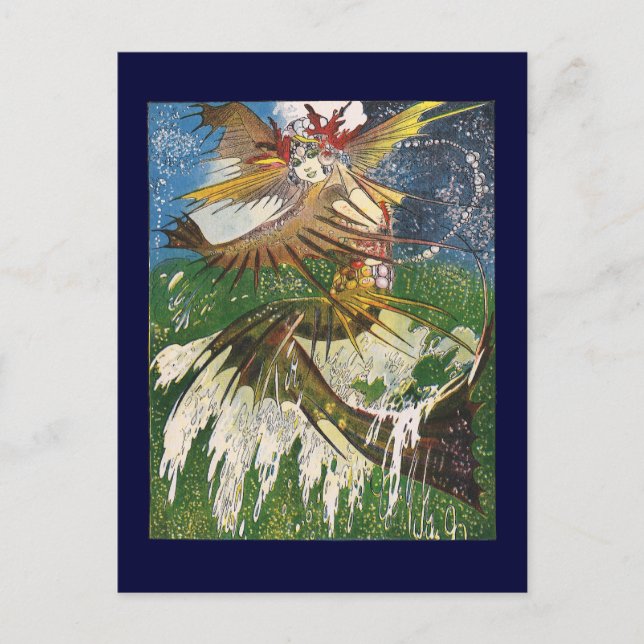 Carte Postale Une sirène à cheval sur une vague (Devant)