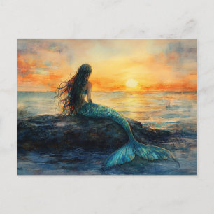 Carte Postale Une sirène regarde l'art du lever du soleil