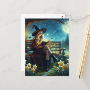 Carte Postale Une sorcière près des jonquilles de nuit