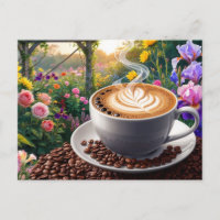 Une tasse de café et beau jardin de fleurs