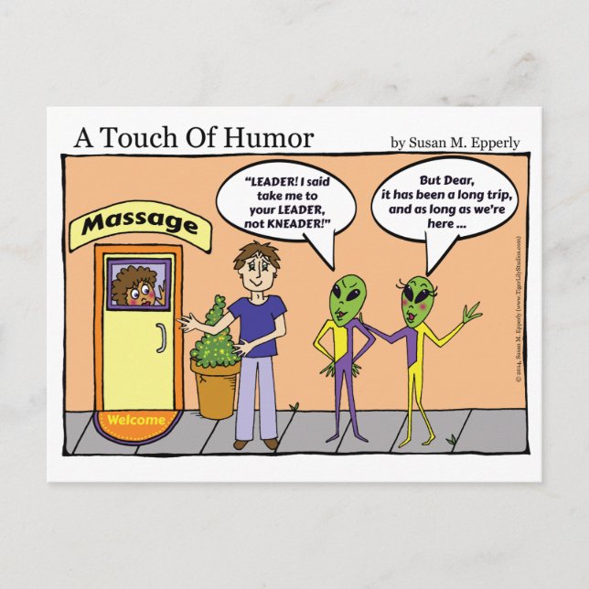 Carte Postale "Une touche d'Humour" Space Aliens Massage Comic (Devant)