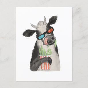 Carte Postale Une vache en lunettes 3D.