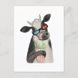 Carte Postale Une vache en lunettes 3D.