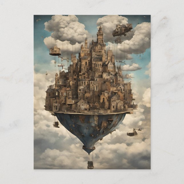 Carte Postale Une ville de Steampunk dans le ciel (Devant)