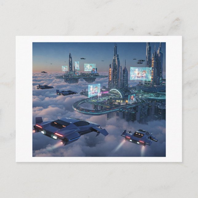 Carte Postale . Une ville futuriste flottante au-dessus des nuag (Devant)