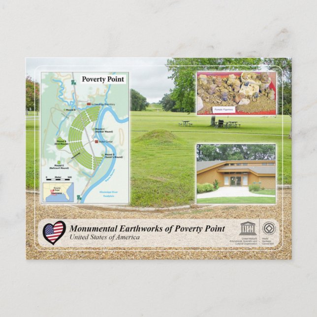 Carte Postale UNESCO - Terres monumentales de Poverty Point (Devant)