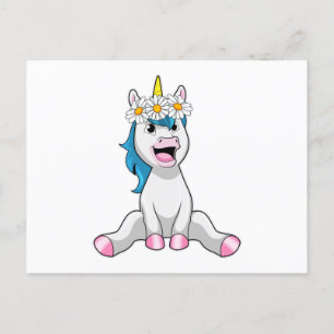 Carte Postale Unicorn avec Flowers Daisy