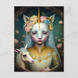 Carte Postale Unicorn Femme Imaginaire Art
