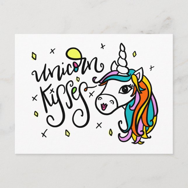 Carte Postale Unicorn Kisses, lettré à la main (Devant)