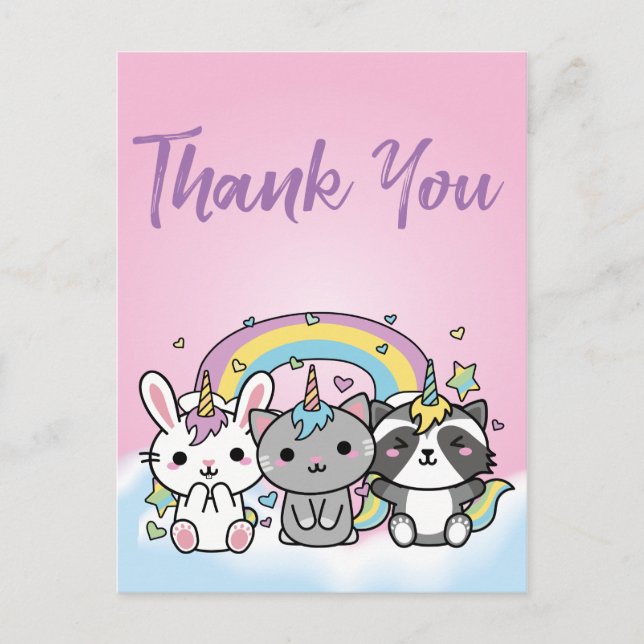 Carte Postale Unicorn Pastel Girls Anniversaire Merci (Devant)