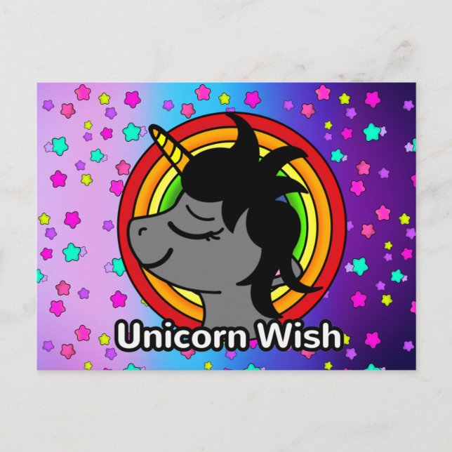 Carte Postale Unicorn Wish with Elegant Pretty Rainbow Stars (Devant)