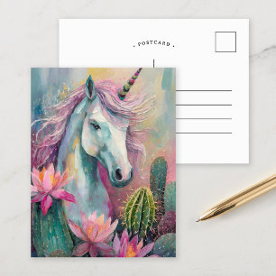 Carte Postale Unicorne Abstraite lunatique et succulents