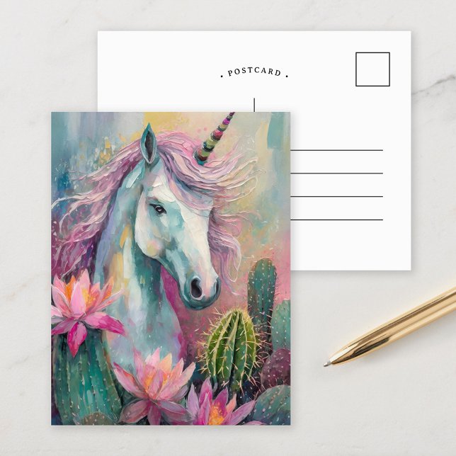 Carte Postale Unicorne Abstraite lunatique et succulents (Créateur téléchargé)