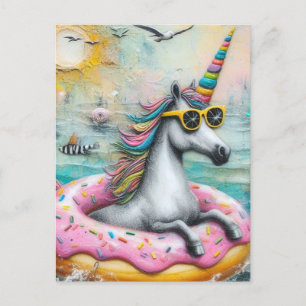 Carte Postale Unicorne adorable flottant dans une noix de muscad