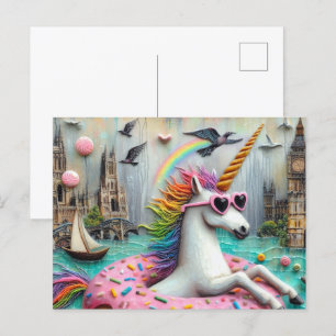 Carte Postale Unicorne adorable flottant sur une rivière de Doug