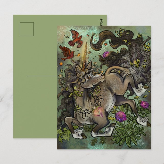 Carte Postale Unicorne au coeur sauvage (Devant / Derrière)