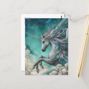 Carte Postale Unicorne avec trois pattes dans les nuages