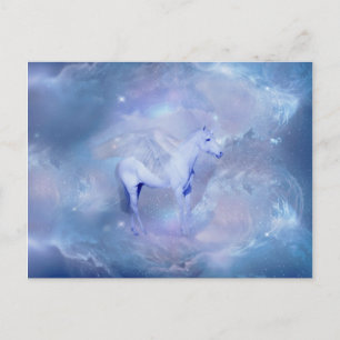 Carte Postale Unicorne bleue avec ailes imaginaire